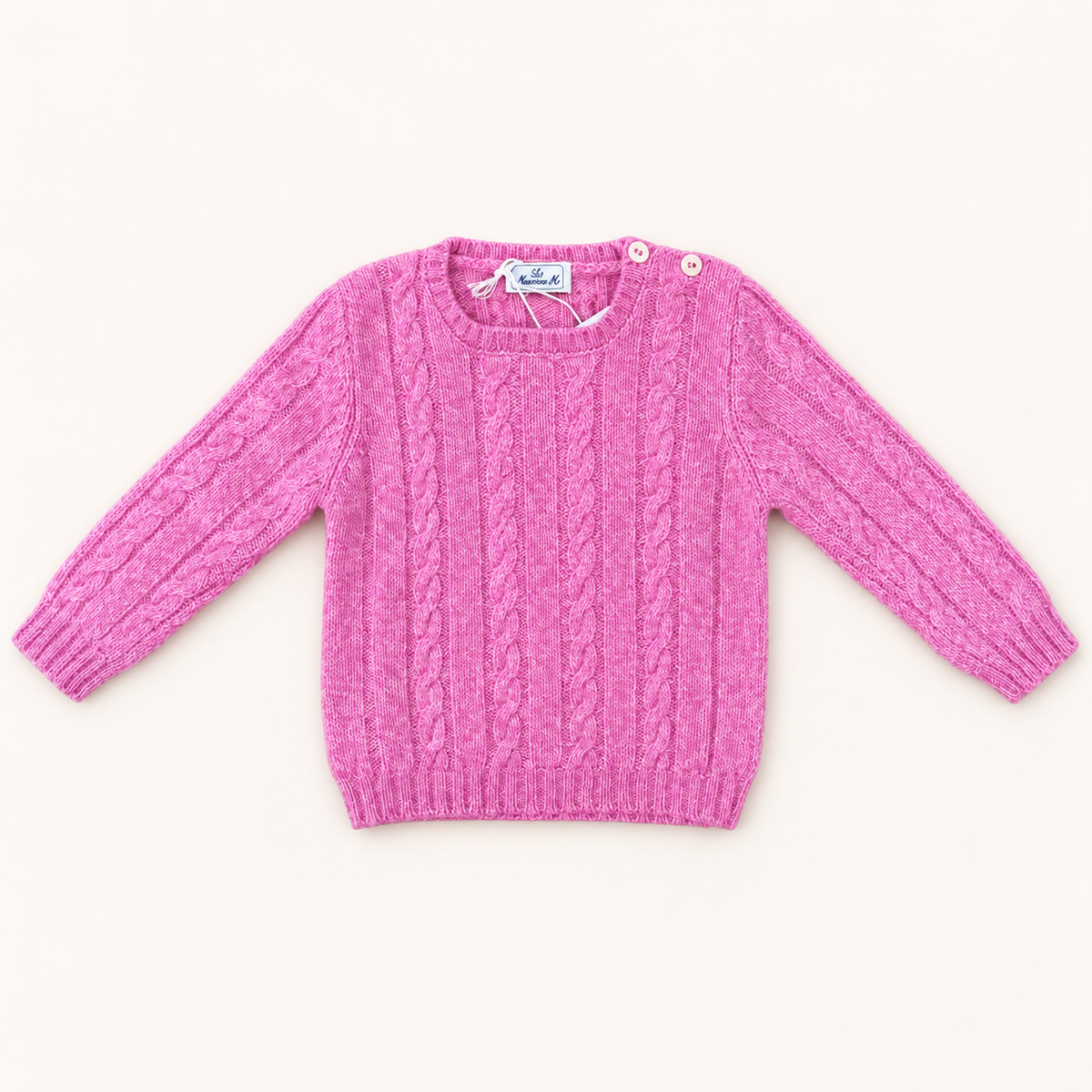 Crew Neck Wool Shoulder buttons - Pink